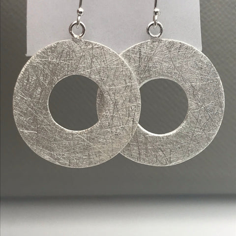 Thick Brushed Silver Circle Earrings