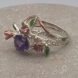 Amethyst and tourmaline sterling silver white and rose gold ring