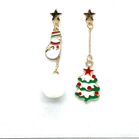 Xmas dangle earrings Xmas Tree Snowman and snowball