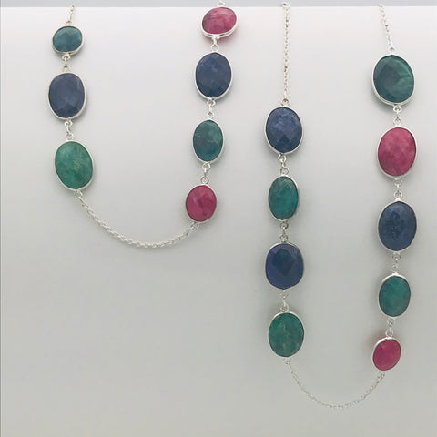 Green Blue Pink Multi-coloured Station Necklace