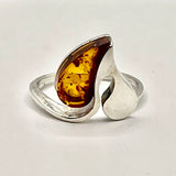 Amber heart silver ring