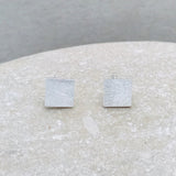 Brushed Silver Square Stud Earrings