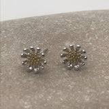 Sterling Silver Gold Vermeil 3D Flower Earrings Gold Granulated Centre
