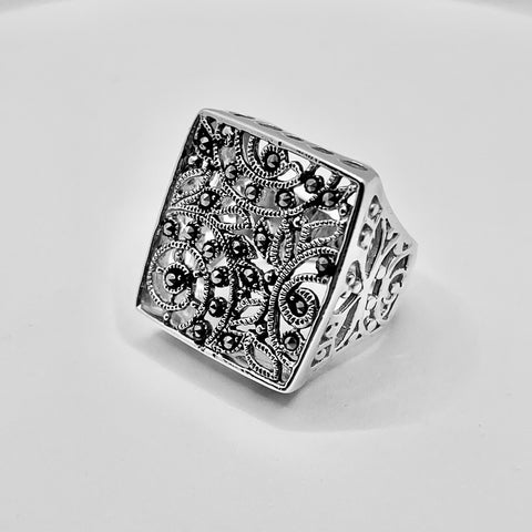 Large Square Marcasite Ring