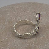 Sterling Silver Rhodolite and Amethyst White and Gold Ring