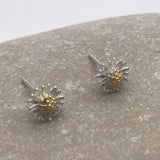 Sterling Silver Gold Vermeil 3D Flower Stud Earrings Granulated Gold