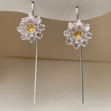 3D flower drop flower multi petal gold centre Earrings