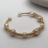 Gold Wired 9 Pearl Bracelet