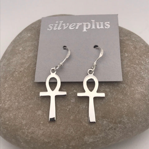 Silver Celtic Ankh Crossed Earrings