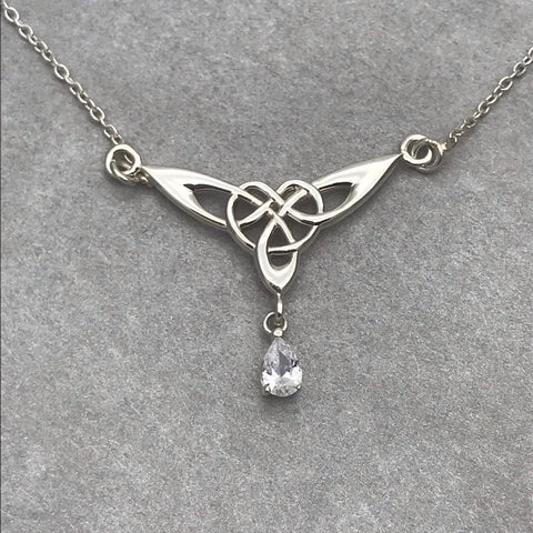 Silver Triquetra CZ Teardrop Necklace LP