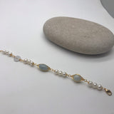 Freshwater Pearl bracelet with gold and green stones