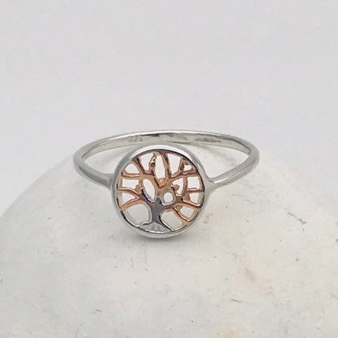 Tree of Life Rose Gold and Silver Ring