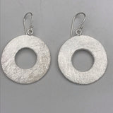 Sterling Silver Thick Brushed Silver Circle Earrings
