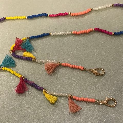 Glasses/mask gold extension chain tassels bright colours