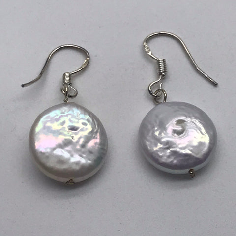 Freshwater Coin Pearl Hook Earrings