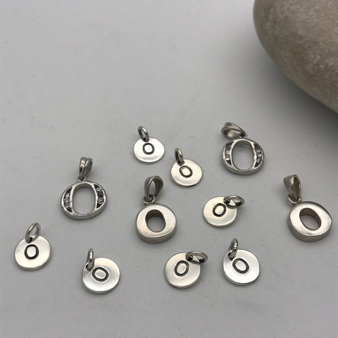 Initial silver charm letter O