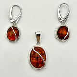 Amber Ovals With Wire Earrings and Pendant