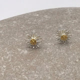 3D silver flower with gold centre multi petal earrings