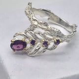 Sterling Silver Rhodolite and Amethyst White and Gold Ring