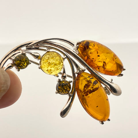 Amber Crescent Flowers Brooch