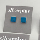 Square Inlaid Stone Stud Earrings