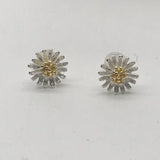 3D silver flower with gold centre multi petal earrings