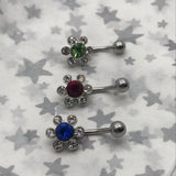 Barbell body piercing flower and ball sterling silver crystal