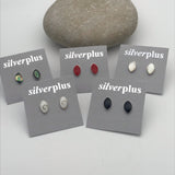 Sterling Silver Inlaid Pointed Oval Stud Earrings