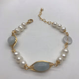 Freshwater Pearl bracelet with gold and green stones