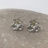 3D Flower Stud Earrings Triple Flower Gold