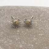 Sterling Silver Gold Vermeil 3D Flower Stud Earrings Granulated Gold