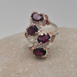 Sterling Silver Rhodolite with white and rose gold ring sz 6