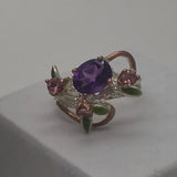 Amethyst and tourmaline sterling silver white and rose gold ring