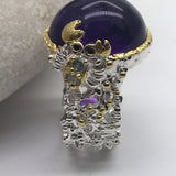 13ct+ Amethyst and tourmaline sterling silver white and rose gold ring