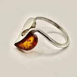 Amber heart silver ring