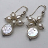 Freshwater Coin Pearl hook earrings with Pearl dangles