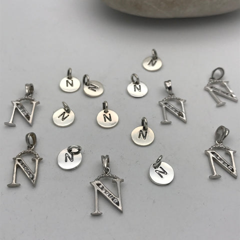 Initial silver charm letter N