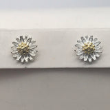Sterling Silver Gold Vermeil 3D Flower Stud Earrings Granulated Gold