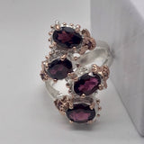Sterling Silver Rhodolite with white and rose gold ring sz 6