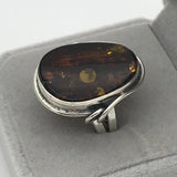 Amber Ring with Twisted Wire