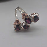 Sterling Silver Rhodolite with white and rose gold ring sz 6