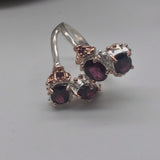 Rhodolite sterling silver with white and rose gold ring sz 6