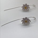 3D flower drop flower multi petal gold centre Earrings