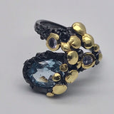 Blue Topaz and tanzanite black rhodium gold ring