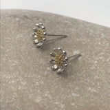 Sterling Silver Gold Vermeil 3D Flower Earrings Gold Granulated Centre