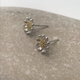 3D Flower Earrings Gold Granulated Centre