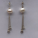 Sterling Silver Freshwater Natural Baroque Pearl CZ Dangle Earrings