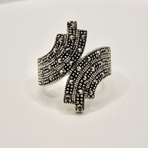 Marcasite Bypass With Scattered Stones Ring