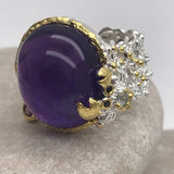 Sterling Silver Gold Vermeil 13ct+ Amethyst and tourmaline white and rose gold ring