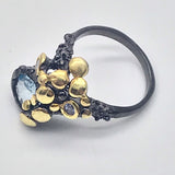 Blue Topaz and tanzanite black rhodium gold ring